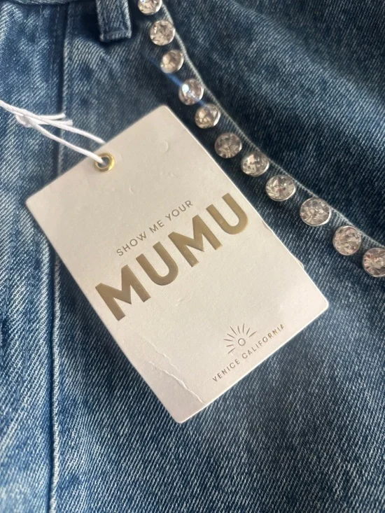 Show Me Your Mumu Blue Denim Mini Skirt with Studded Belt - Picture 3 of 10